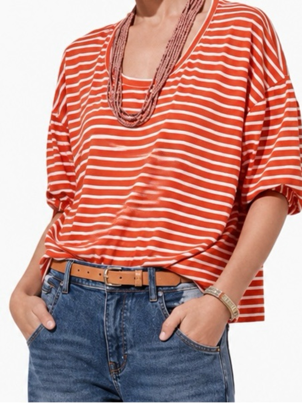 CAbi Orange and White Striped Tee